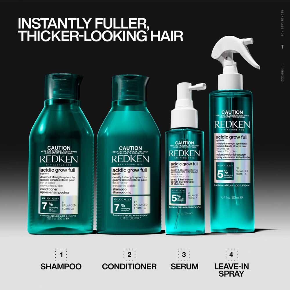 Acidic Grow Full shampoo, conditioner, scalp serum and densifying spray routine