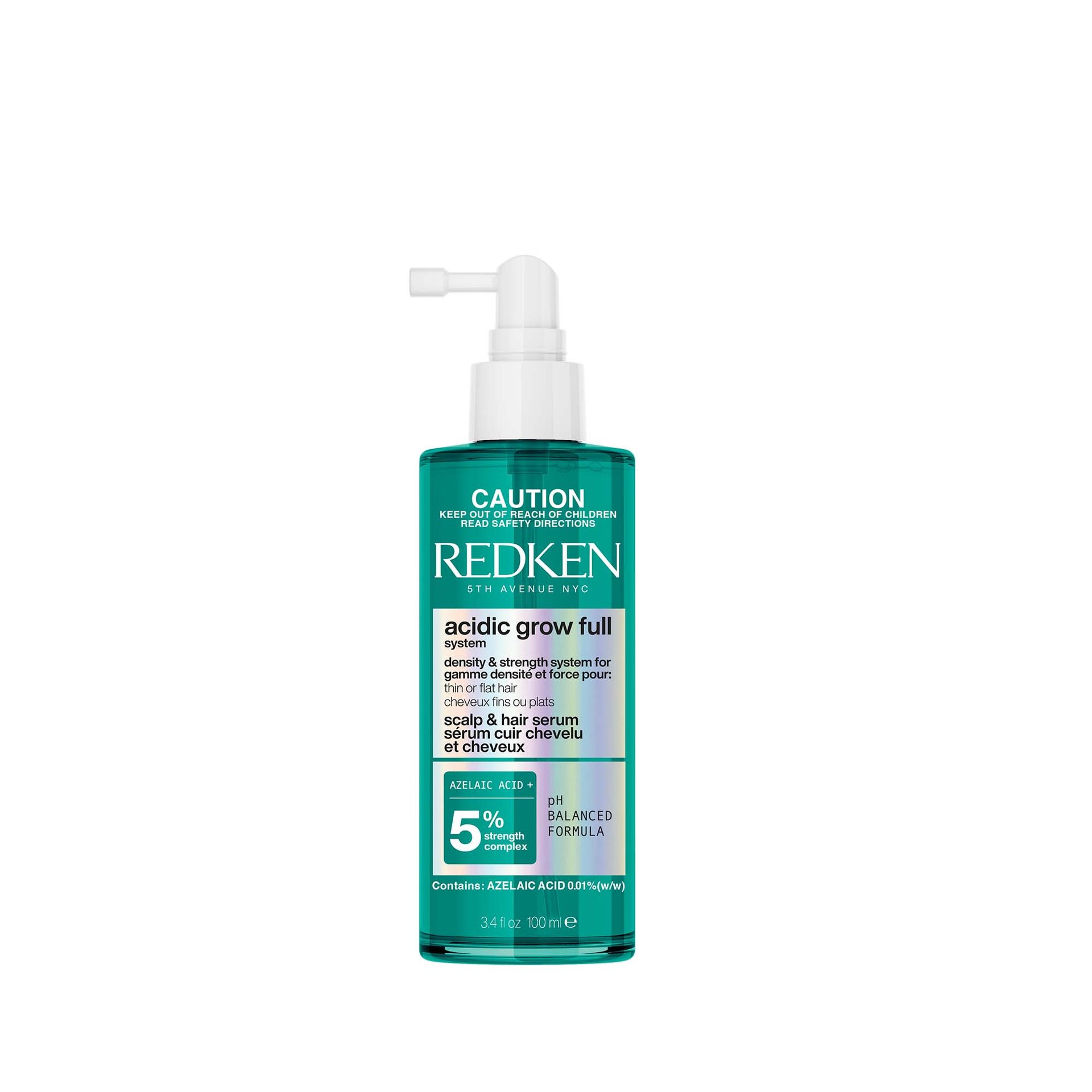 Redken Acidic Grow Full scalp and hair serum for thinning hair with azelaic acid to support scalp hydration and fuller-looking hair.